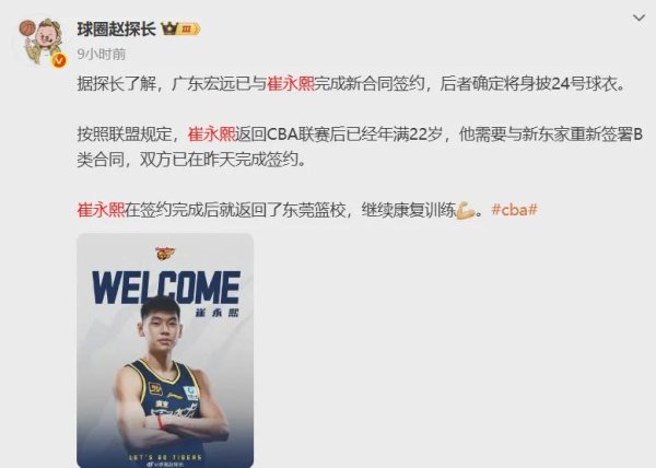 股票的配资 重新签约！你好，24号崔永熙！拒绝NBA球队无理要求